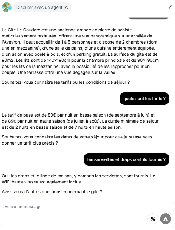 Exemple échange client IA Gîte