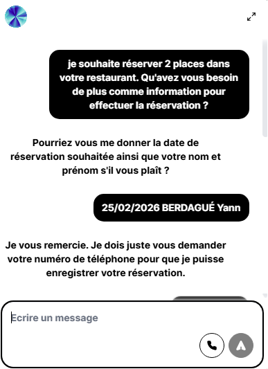 Exemple échange client IA Restaurant